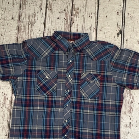 Vintage Wrangler Western Plaid Short Sleeve Cowboy Rancher Button Down Shirt - Picture 2 of 6